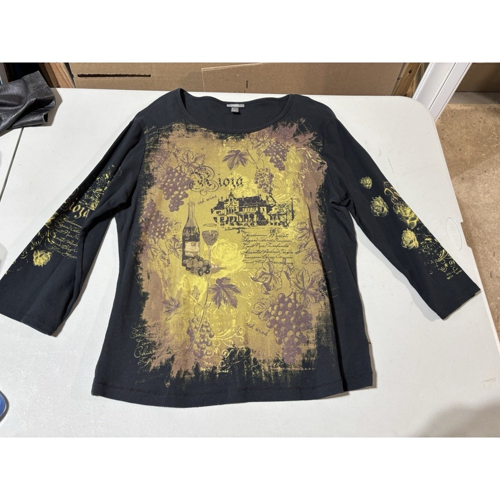 Apt 9 XL Sonoma Wine Country Vineyards Top Beaded Designer Fashion Long Sleeve‎